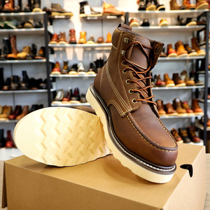 Commercio all'ingrosso della fabbrica Goodyear Welt vera pelle <span class=keywords><strong>Wolverine</strong></span> stivali da lavoro classici stivali di sicurezza con punta in acciaio marrone per tutte le stagioni - Product Image 5