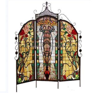 Paravent en verre Tiffany à motif de roses, pliable en trois parties, 47''*59'', artisanal, durable, pour la décoration de villa - Product Image 2
