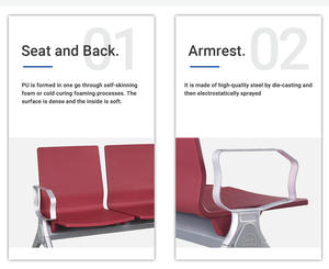 Chaise d'attente moderne pour réception publique, pour aéroport, hôpital, station de bus, sièges en tandem, cuir PU, en vente - Product Image 4
