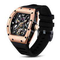 Reloj Mecánico para Hombre con Esfera Transparente, Caja de Acero Inoxidable, Correa de Silicona, Resistente al Agua 30M, Logotipo Personalizado para 30 Piezas