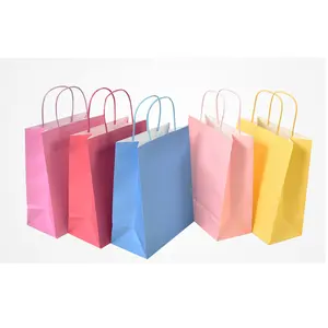 अनुकूलित रंग रस्सी क्राफ्ट पेपर बैग मुद्रित लोगो कपड़े बैग पोर्टेबल कागज उपहार बैग
