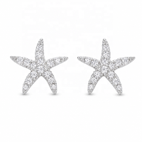 Boucles d'oreilles fines en forme d'étoile de mer, clous d'oreilles en laiton plaqué rhodium avec zircone cubique, thème océan, été, délicates, nautiques, personnalisées, pour femmes, vente en gros