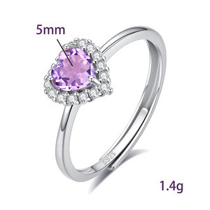 9 Anillos Clásicos con Halo, Corte Corazón de 5mm, Piedras Naturales, Ajustables, Plata de Ley 925, Diseño Minimalista, Joyería para Mujer - Product Image 6