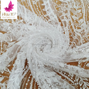 HY2953 Último Modelo de Tela de Encaje <span class=keywords><strong>Blanco</strong></span> para Novia con Cuentas 3D y Lentejuelas - Product Image 5