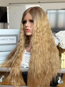 Cheveux européens bouclés blonds personnalisés, perruques vierges juives à dentelle frontale, perruque transparente sans colle, pouvant être séparée n'importe où, longue longueur - Product Image 3