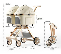 Poussette pliable double pour animaux de compagnie, chariot de voyage multifonctionnel à double cabine, aluminium léger à un bouton, en stock