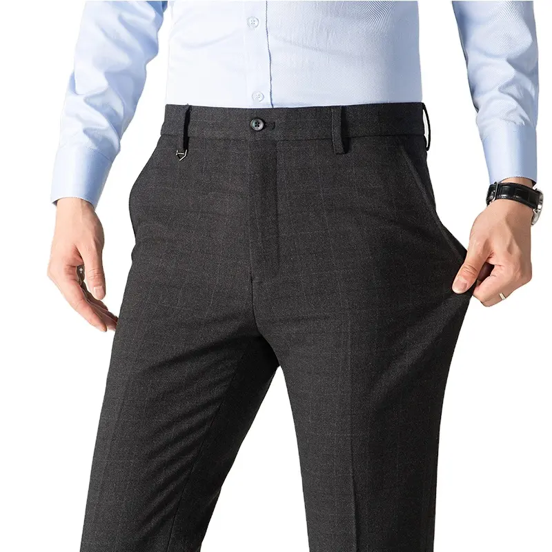 Custom Men's Casual Pencil Pants Business Trousers Slim Cotton Linen Plaid Men Chinos Pants & Trousers For Men