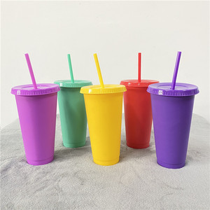 <span class=keywords><strong>Taza</strong></span> de plástico reutilizable <span class=keywords><strong>con</strong></span> tapa plana, vaso frío de 16oz y 24oz, 16oz, <span class=keywords><strong>precio</strong></span> de fábrica, paquete de 5 unidades - Product Image 1