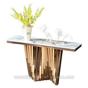 Table murale d'entrée en or brillant, table luxueuse et moderne, avec dessus en marbre, pour salon, 2 pièces - Product Image 2