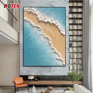 手描きのロマンチックなビーチの油絵モダンでシンプルな厚い油絵リビングルームソファ背景壁装飾画