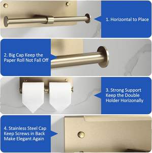 Porte-papier toilette double moderne avec fonction autocollante et étagère pour salle de bain - Product Image 3