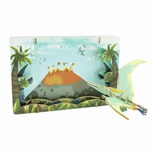 Winctent 도매 핫 세일 공룡 퍼즐 나무 선물 ltem 도매 레이저 컷 나무 손으로 만든 공예