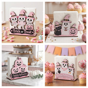Porta Servilletas <span class=keywords><strong>de</strong></span> Mesa <span class=keywords><strong>de</strong></span> Madera 2D Desmontable con Diseño <span class=keywords><strong>de</strong></span> Esqueleto Fantasma Rosa para Halloween 2027, Decoración para Fiestas <span class=keywords><strong>en</strong></span> Interiores - Product Image 2
