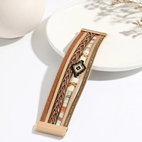 Bracelet manchette large en cuir multi-couches style bohème pour femme, motif œil perlé, avec fermoir magnétique
