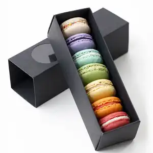 Caja de cartón Kraft de grado alimenticio para panadería, cajón de Donut de macarrón de regalo con compartimentos de inserción de ventana, color blanco y negro