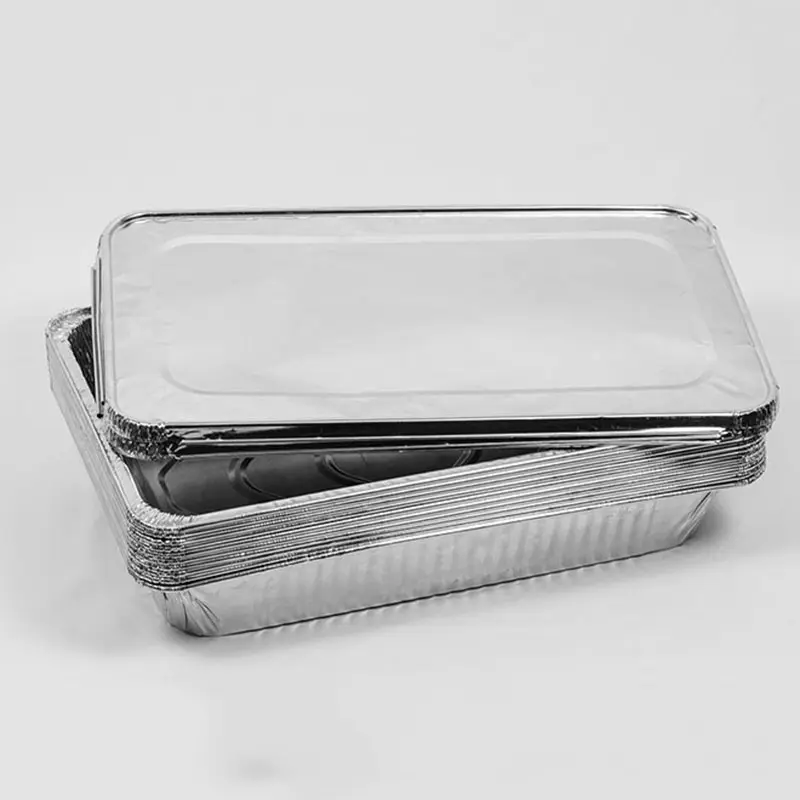 Aangepaste Wegwerp Full Size Aluminiumfolie Container Bbq Lade Voedsel Vierkante Aluminiumfolie Container Met Deksel