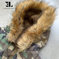 Veste bomber à capuche camouflage en coton ripstop et nylon twill, fausse fourrure, réversible, fabriquée sur mesure par LARSUR, pour homme