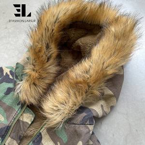 Giacca Bomber con <span class=keywords><strong>Cappuccio</strong></span> da Uomo LARSUR Personalizzata di Fabbrica Reversibile in Cotone Ripstop e Twill di Nylon Mimetico con Pelliccia Sintetica - Product Image 5