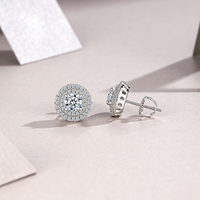 Boucles d'oreilles clous en moissanite, argent sterling 925, 0,5 carat, double halo, taille brillant rond, à visser, pour femme, cadeau