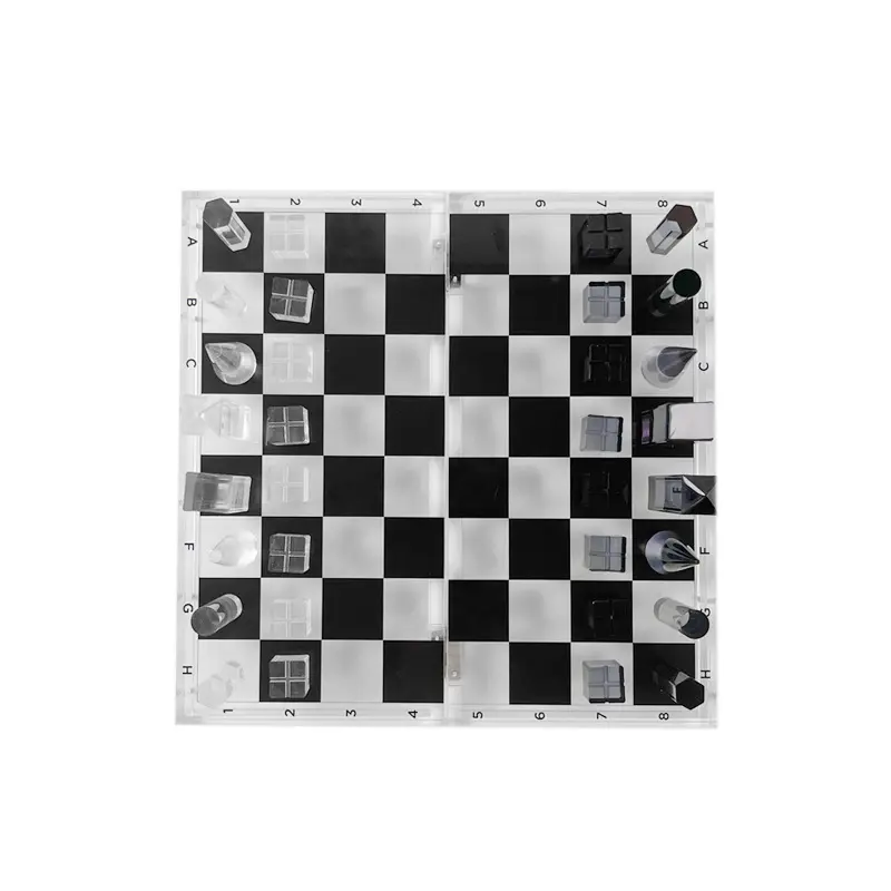 Set di scacchi Lucite in acrilico pieghevole fatto a mano, pezzi di design Lucite e acrilico