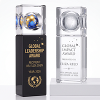 Trophée globe en cristal personnalisé de haute qualité, design unique bleu-vert, souvenir pour employés, récompense sportive