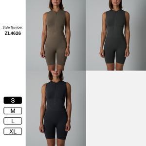 ZL4626 <span class=keywords><strong>Media</strong></span> cremallera frontal Onesie Gym Athletic Compression Body de punto sin costuras con cremallera con medio <span class=keywords><strong>muslo</strong></span> para mujer - Product Image 3
