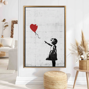 Banksy Girl with Heart <b>Balloon</b> Printed Canvas - Modern Graffiti Art,GOLD FRAMED CANVAS - Product Image 3
