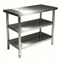 Table de travail de cuisine commerciale en acier inoxydable sur mesure, finition brossée mate, capacité de charge de 300 kg/m, fournitures de restauration