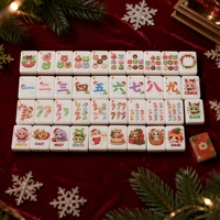 Jeu de Mahjong Américain en Acrylique Double Couche Incrusté, Motif Chat de Dessin Animé Mignon de Noël, Collection Festive, Cadeau, Tuiles de Mahjong