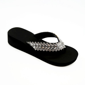 Tongs à semelles compensées pour femmes, chaussures d'été brillantes de strass - Product Image 1