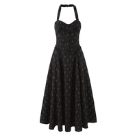 Vestido Largo de Verano para Mujer, Nuevo Estilo Dulce con Estampado Floral, Tejido, Retro, Sexy, con Espalda Descubierta y Cuello Halter
