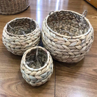 Set dari 3 keranjang tali jerami anyaman Hyacinth air dengan lapisan plastik tahan air untuk tanaman taman Rumah & pot bunga
