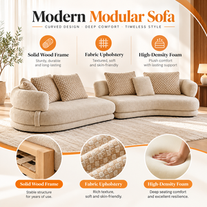 VB Modern Beige Curved Sectional <b>Sofa</b> with Solid <b>Wood</b> <b>Frame</b> High Density Foam Cushions Textured Fabric Upholstery <b>for</b> room - Product Image 2