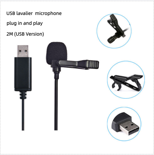 2m USB A Lavalier Microphone for Desktop and Laptop USB Clip-on Microphone for Live Streaming and External Sound Card