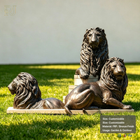 Statue de lion grandeur nature en fibre de verre imitation bronze, sculpture de lion ailé, ornement décoratif animalier pour jardin extérieur