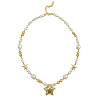 Collier en laiton jaune naturel avec perles artificielles en forme d'étoile plaqué or 18 carats de 16 pouces pour l'anniversaire des femmes