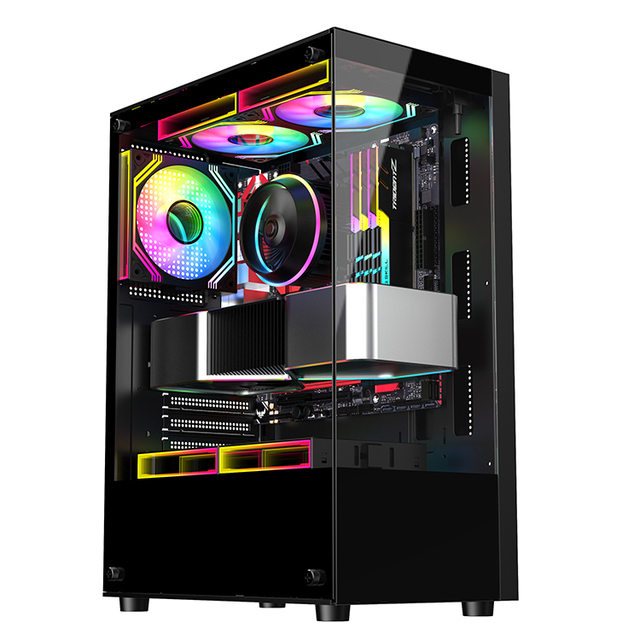 Ruix New Design ARGB ATX Dual Sides Transparent Tempered Glass Mid Tower Cabinet Desktop Gaming Computer Case PC Cases