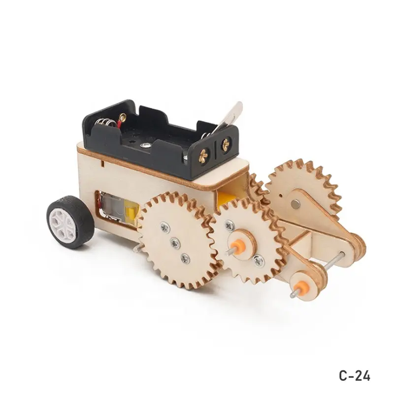 Kayu DIY Shuttle Bus roda gigi elektrik mobil anak-anak mainan sains teknologi Gadget batang perangkat elektronik Kit eksperimen fisika mainan
