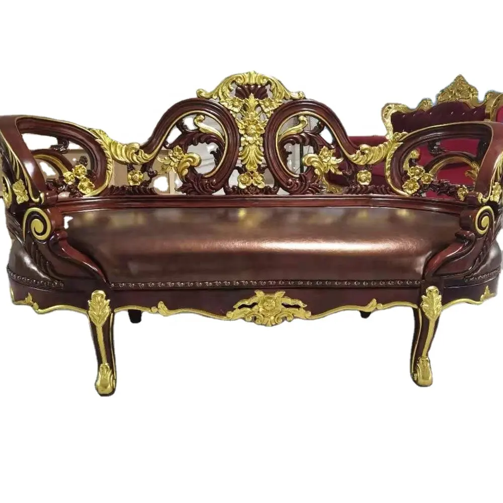 Antique European Royal Luxury Mahogany Wood Bench Lounge Custom Full Villa Furniture Storage Classical Foshan Leather Bedroom
