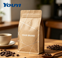 Sacs à café à fond plat imprimés sur mesure avec valve, emballage alimentaire recyclable pour grains de café