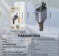 Lecteur MP3 de voiture Q9B avec Bluetooth 5.3 sans fil et émetteur FM, câble d'extension cinq en un, chargeur de téléphone portable PD20W