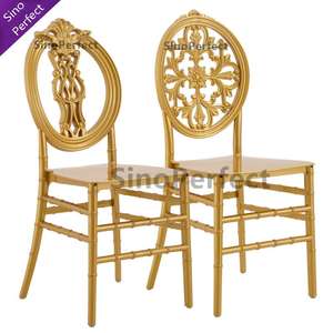 Chaises de mariage fantaisie en résine plastique dorée empilables monobloc de nouvelle conception en gros, chaise Chiavari Tiffany en plastique doré pour mariage - Product Image 3