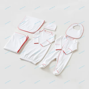 Hot Sale Red Picot Trim 100% Combed Cotton White Blank Newborn <strong>Baby</strong> <strong>Coming</strong> <strong>Home</strong> <strong>Outfits</strong> - Product Image 1
