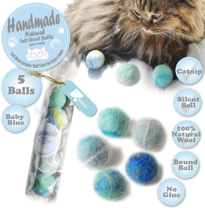 Palla di gatto in lana di feltro con erba gatta e campana, naturale fatta a mano (Baby Blue (5 unità)) - Product Image 2