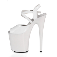 Chaussures de danse exotique en PU à talon haut de 20 cm, avec lacets longs à la cheville, bout ouvert, plateforme épaisse, pour scène, avec logo, vente en gros