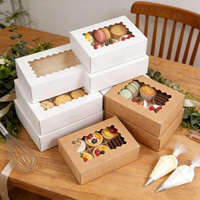 Boîtes en carton ivoire roses personnalisées, de qualité alimentaire, jetables, auto-érectables, pour gâteaux, donuts, pâtisseries et biscuits, avec fenêtre, en matériaux recyclés