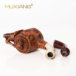 Muxiang Wooden Tobacco Pipe Hand Carved Solid Briar Wood Freestyle Design Men's Smoking Pipe - Product Image 4