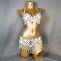 Offre Spéciale – Ensemble 2 pièces de costume de danse du ventre pour femme en polyester orné de perles et de cristaux, soutien-gorge et ceinture, pour carnaval, sexy, en stock