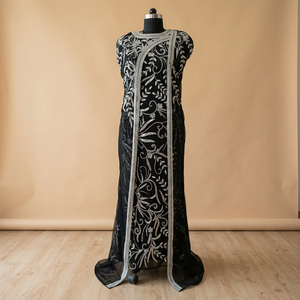 Vestido de Noche Formal con Cuentas y Estampado Floral, Escote Redondo, Sin Mangas, Cintura Natural, Cola Capilla, Largo hasta el Suelo, Corte Recto Frontal - Product Image 2
