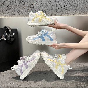 Zapatillas de deporte con plataforma de malla para mujer, con aumento de altura de 8 cm, con doble cordón, suela gruesa, transpirables, informales, para exteriores - Product Image 2